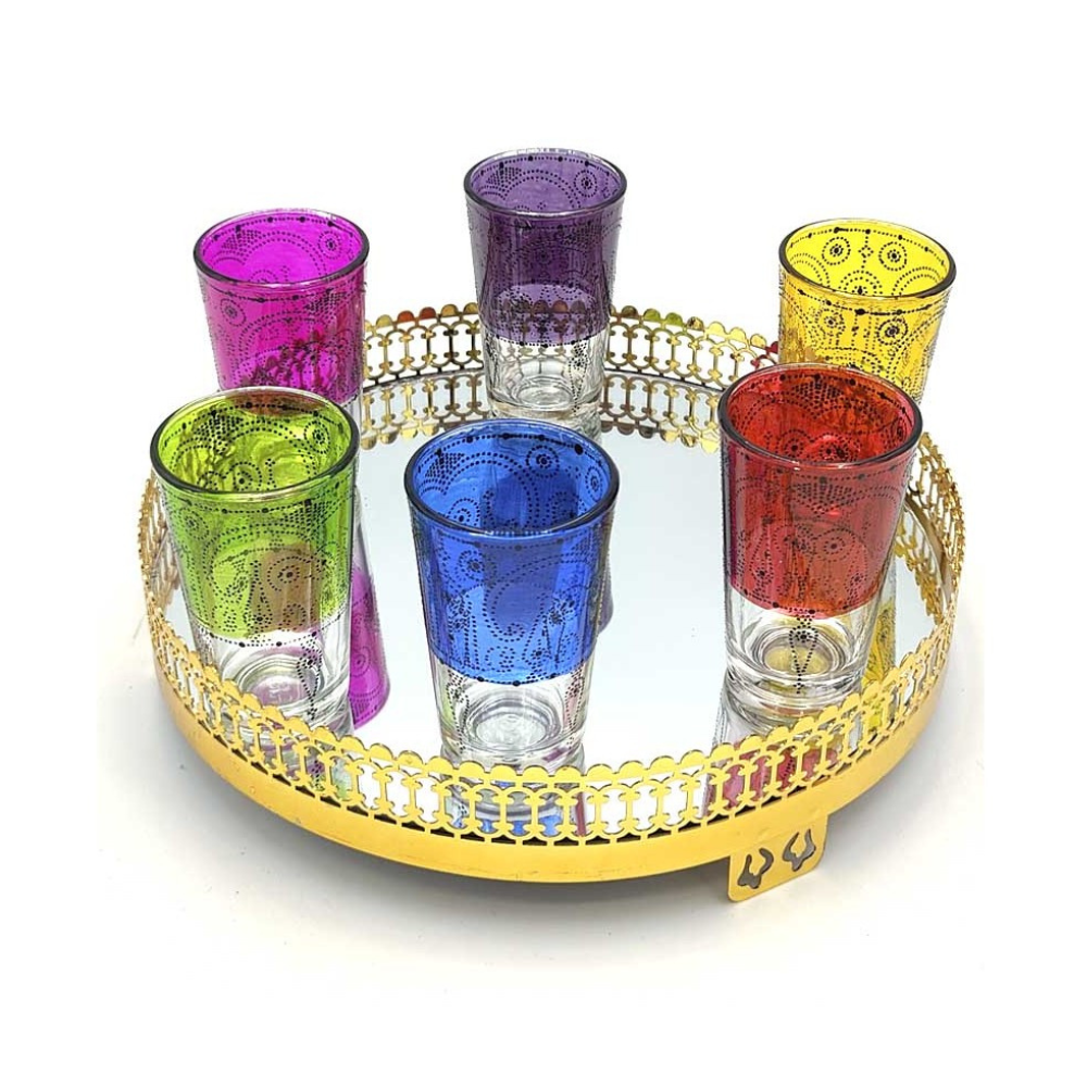 Moorish Tea Glasses - Hand Painted with Henna - Moroccan Crafts - La main de Fatima - Nuqtatun Model