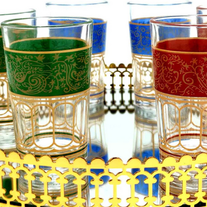 Juego de seis vasos para el té Marroquí o infusiones - Artesanía Turca Fathein Multicolor