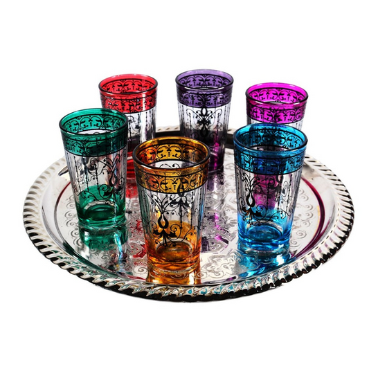 Set of 6 Engraved Tea Glasses - Henna Floral Filigree - FARFALA Model