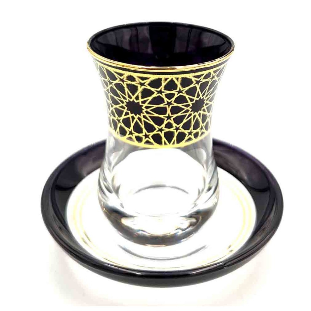 Set Juego 6 Vasos de Té Turco con Platitos - Artesanía Turca  - Modelo Alhambra