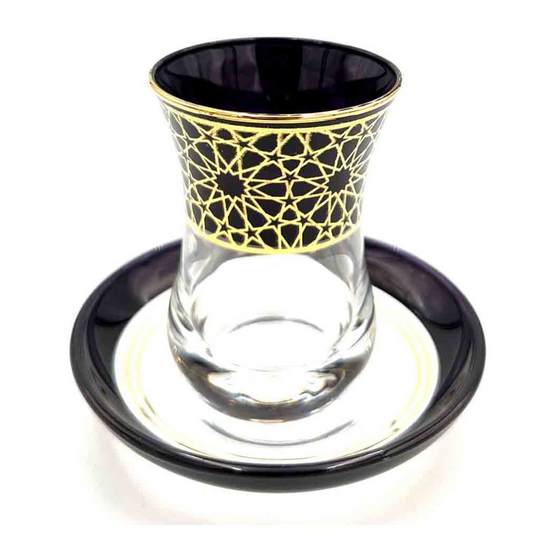 Set of 6 Turkish Tea Glasses with Saucers - Turkish Crafts - Alhambra Model