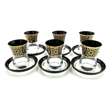 Set Juego 6 Vasos de Té Turco con Platitos - Artesanía Turca  - Modelo Alhambra