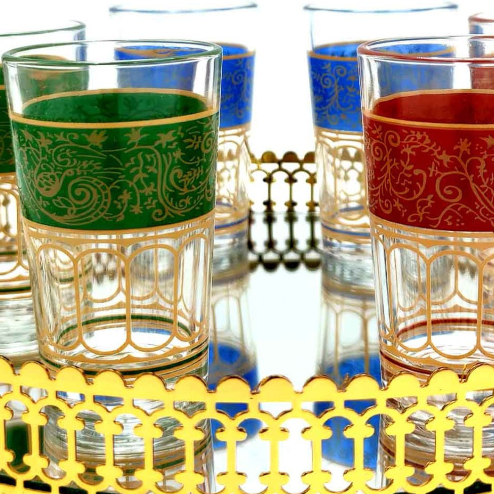 Set of six glasses for Moroccan tea or infusions - Turkish Crafts Fathein Multicolor