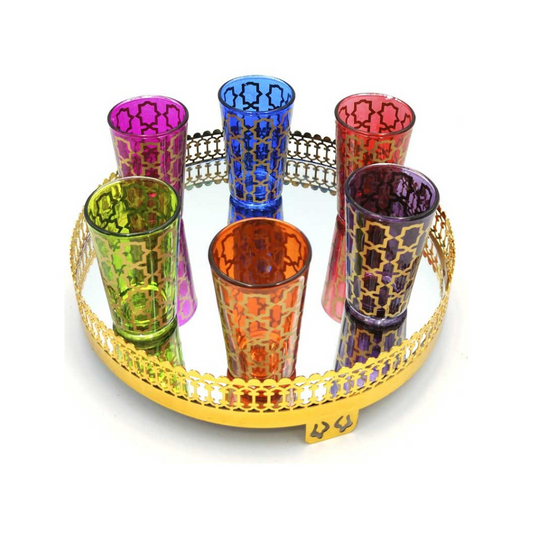 Set of 6 Moroccan Tea Glasses - Multicolor - Muthaman Model 